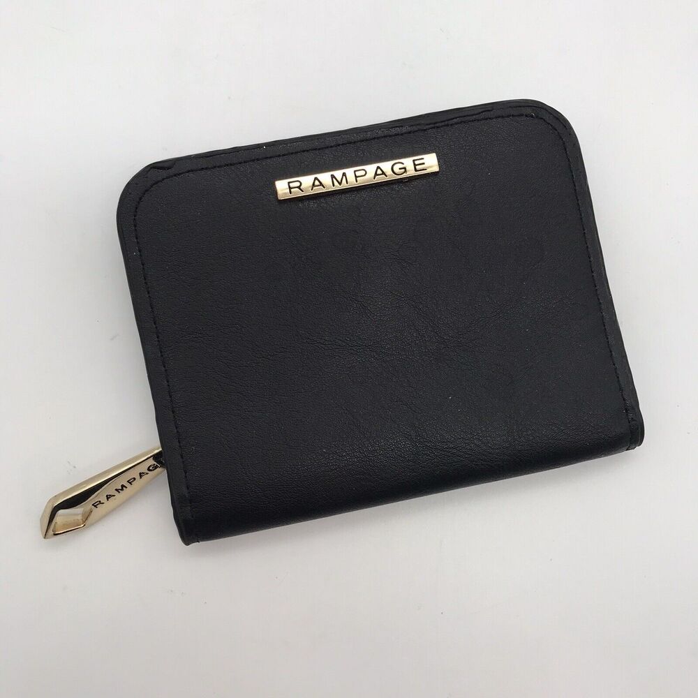 Rampage Woman’s Zip Around Black Logo Coin Purse Snap CC Cash ID Slide Pockets